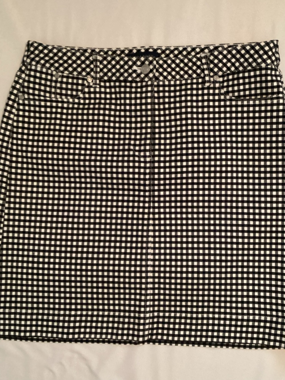 Talbots Ladies Black White Check Button Front Skirt Size 12